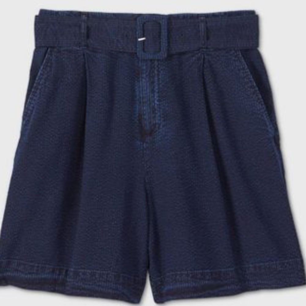 NWOT HIGH WAISTED DENIM PEPLUM BELTED NAVY… - Picture 2 of 8